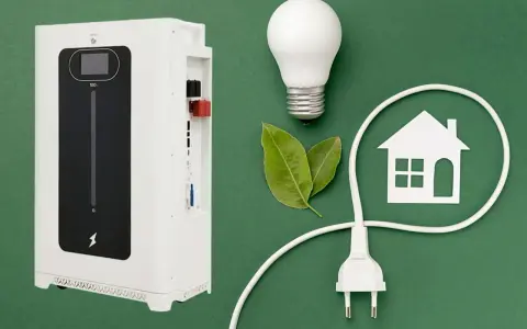 Nowoczesny magazyn energii bez fotowoltaiki, żarówka, liście i symbol domu.