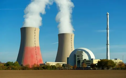 Dwie chłodnie kominowe i kopuła elektrowni atomowej, symbolizujące moc elektrowni atomowej w Polsce.